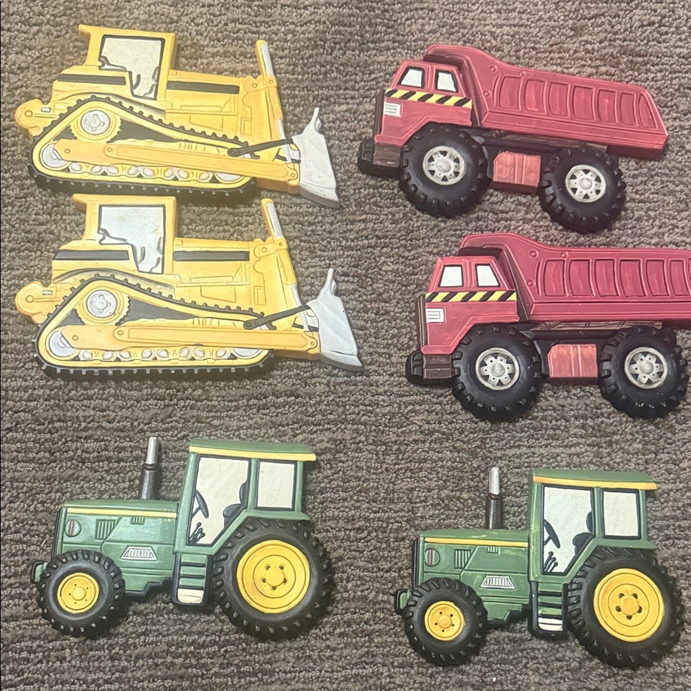 Vintage Home Interiors Wall Plaque Construction Vehicle Toy Set - Yellow and Red